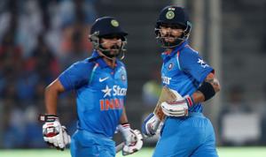 Virat Kohli and Kedar Jadhav’s centuries helped India beat England by three wickets to go 1-0 up.(REUTERS) Virat Kohli and Kedar Jadhav’s centuries helped India beat England by three wickets to go 1-0 up.(REUTERS)