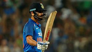 Virat Kohli struck a brilliant counter-attacking century to revive India in the first ODI against England at Pune on Sunday.(REUTERS) Virat Kohli struck a brilliant counter-attacking century to revive India in the first ODI against England at Pune on Sunday.(REUTERS)