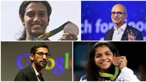 Olympians PV Sindhu and Sakshi Malik, and CEO of Google Sundar Pichai, and Microsoft head Satya Nadella are among the Padma awardees this year.(Agencies combo photo) Olympians PV Sindhu and Sakshi Malik, and CEO of Google Sundar Pichai, and Microsoft head Satya Nadella are among the Padma awardees this year.(Agencies combo photo)