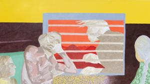 Footboard Rider by Gieve Patel, 2016, acrylic on canvas(Photo courtesy: Galerie Mirchandani + Steinruecke) Footboard Rider by Gieve Patel, 2016, acrylic on canvas(Photo courtesy: Galerie Mirchandani + Steinruecke)