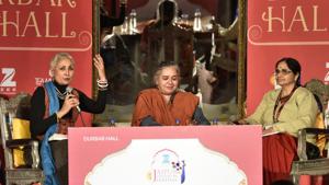Vayu Naidu, Arshia Sattar and Volga during session Uttara Kanda: Searching Sita session at the Jaipur Literature Fest 2017 in Jaipur.(Saumya Khandelwal/HT Photo) Vayu Naidu, Arshia Sattar and Volga during session Uttara Kanda: Searching Sita session at the Jaipur Literature Fest 2017 in Jaipur.(Saumya Khandelwal/HT Photo)