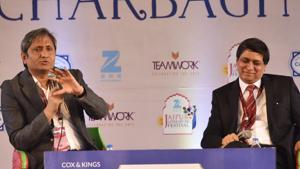 Ravish Kumar and Shazi Zaman during the session Akbar: Kitna Itihas Kitna Upanyas at the Jaipur Literature Fest 2017 in Jaipur.(Saumya Khandelwal/HT Photo) Ravish Kumar and Shazi Zaman during the session Akbar: Kitna Itihas Kitna Upanyas at the Jaipur Literature Fest 2017 in Jaipur.(Saumya Khandelwal/HT Photo)