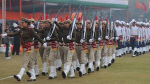 The women battalion marches past during the 68th Republic Day parade at Tau Devi Lal Stadium on Thursday.(Parveen Kumar/HT Photo) The women battalion marches past during the 68th Republic Day parade at Tau Devi Lal Stadium on Thursday.(Parveen Kumar/HT Photo)