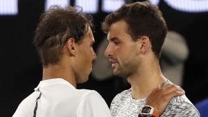 Rafael Nadal after beating Grigor Dimitrov in an Australian Open men’s singles semifinal in Melbourne on Friday. Nadal will play Roger Federer in the final on Sunday.(AP) Rafael Nadal after beating Grigor Dimitrov in an Australian Open men’s singles semifinal in Melbourne on Friday. Nadal will play Roger Federer in the final on Sunday.(AP)