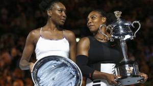 Serena Williams of the U.S. holds her trophy after winning the Australian Open women's singles final match against sister Venus Williams in Melbourne on Saturday.(REUTERS) Serena Williams of the U.S. holds her trophy after winning the Australian Open women's singles final match against sister Venus Williams in Melbourne on Saturday.(REUTERS)