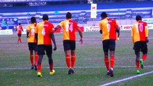 East Bengal players celebrate after scoring a goal against Minerva FC in I-League.(AIFF) East Bengal players celebrate after scoring a goal against Minerva FC in I-League.(AIFF)