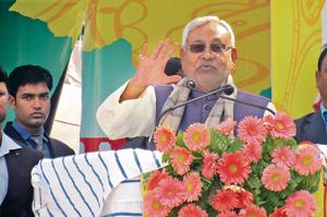 Bihar chief minister Nitish Kumar addressing a rally at Suggi-Amas village in Gaya district.(HT Photo) Bihar chief minister Nitish Kumar addressing a rally at Suggi-Amas village in Gaya district.(HT Photo)