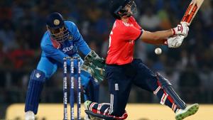 England's Joe Root plays a shot during the second T20 international vs India in Nagpur on Sunday.(REUTERS) England's Joe Root plays a shot during the second T20 international vs India in Nagpur on Sunday.(REUTERS)