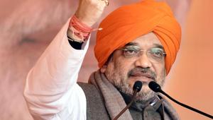 BJP president Amit Shah addressing the “Vijay Sankalap rally” in Amritsar on Monday.(Gurpreet Singh/HT) BJP president Amit Shah addressing the “Vijay Sankalap rally” in Amritsar on Monday.(Gurpreet Singh/HT)