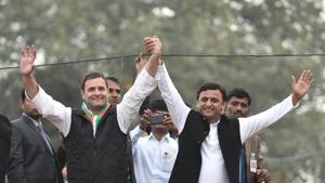 Congress vice-president Rahul Gandhi and Uttar Pradesh chief Minister and Samajwadi Party president Akhilesh Yadav during a road show, Lucknow, January 29(PTI) Congress vice-president Rahul Gandhi and Uttar Pradesh chief Minister and Samajwadi Party president Akhilesh Yadav during a road show, Lucknow, January 29(PTI)