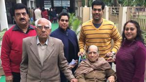 Rakesh Sachdev with his family outside a polling station in Ludhiana on Saturday.(Rameshinder Singh Sandhu/HT Photo) Rakesh Sachdev with his family outside a polling station in Ludhiana on Saturday.(Rameshinder Singh Sandhu/HT Photo)