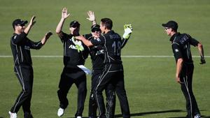 New Zealand secured the Chappell-Hadlee trophy after beating Australia by 24 runs in Hamilton to win the series 2-0, thanks to Ross Taylor’s 16th ODI century and Trent Boult’s career-best haul 6/33.(Getty Images) New Zealand secured the Chappell-Hadlee trophy after beating Australia by 24 runs in Hamilton to win the series 2-0, thanks to Ross Taylor’s 16th ODI century and Trent Boult’s career-best haul 6/33.(Getty Images)