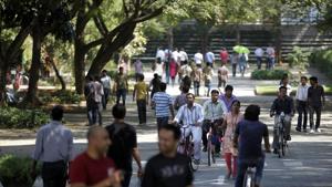 Infosys Technologies campus, Bangalore. In India, response to happenings in the US (as far as H1B visas are concerned) has been varied. There’s a sense of outrage among Indian IT services companies that have always maintained that outsourcing is good not just for them and India but also the companies and countries doing the outsourcing.(AP (File Photo)) Infosys Technologies campus, Bangalore. In India, response to happenings in the US (as far as H1B visas are concerned) has been varied. There’s a sense of outrage among Indian IT services companies that have always maintained that outsourcing is good not just for them and India but also the companies and countries doing the outsourcing.(AP (File Photo))