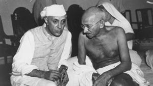 Mahatma Gandhi (right) and Jawaharlal Nehru in conversation at the All-India Congress committee meeting. In December 1946, as Gandhi walked across East Bengal’s shattered villages, Nehru and Jinnah flew to London together to find a solution to the great discord between the Congress and the Muslim League on the scope of the new Constitution.(Getty Images) Mahatma Gandhi (right) and Jawaharlal Nehru in conversation at the All-India Congress committee meeting. In December 1946, as Gandhi walked across East Bengal’s shattered villages, Nehru and Jinnah flew to London together to find a solution to the great discord between the Congress and the Muslim League on the scope of the new Constitution.(Getty Images)