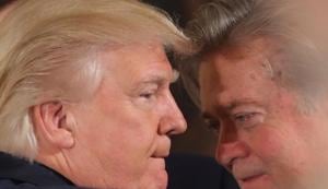 US President Donald Trump talks to Steve Bannon at the White House in Washington, DC January 22, 2017. Bannon, the far-right ideologue who now serves as Trump’s chief strategist, has brought a brand of ‘civilizational’ zeal, long cultivated on the fringes of American politics, straight into the Oval Office.(REUTERS) US President Donald Trump talks to Steve Bannon at the White House in Washington, DC January 22, 2017. Bannon, the far-right ideologue who now serves as Trump’s chief strategist, has brought a brand of ‘civilizational’ zeal, long cultivated on the fringes of American politics, straight into the Oval Office.(REUTERS)