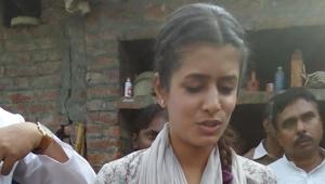 Tanushri Mani Tripathi in Barwa Kalan village of Uttar Pradesh. She and her sister are campaigning for their brother Aman Mani Tripathi who is in jail for allegedly murdering his wife.(Gulam Jeelani/HT Photo) Tanushri Mani Tripathi in Barwa Kalan village of Uttar Pradesh. She and her sister are campaigning for their brother Aman Mani Tripathi who is in jail for allegedly murdering his wife.(Gulam Jeelani/HT Photo)