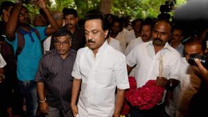 DMK treasurer and Opposition leader MK Stalin requested the governor to ensure a free and fair floor test in the Tamil Nadu assembly.(PTI file photo) DMK treasurer and Opposition leader MK Stalin requested the governor to ensure a free and fair floor test in the Tamil Nadu assembly.(PTI file photo)