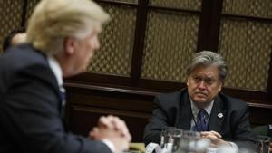 White House Chief Strategist Steve Bannon (right) with US President Donald Trump, Roosevelt Room, White House, Washington, January 31(AP) White House Chief Strategist Steve Bannon (right) with US President Donald Trump, Roosevelt Room, White House, Washington, January 31(AP)
