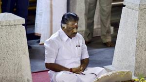 Tamil Nadu’s acting chief minister O Panneerselvam meditates at J Jayalalithaa’s memorial at the Marina Beach in Chennai.(PTI) Tamil Nadu’s acting chief minister O Panneerselvam meditates at J Jayalalithaa’s memorial at the Marina Beach in Chennai.(PTI)
