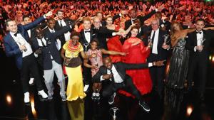 The winners of the Laureus World Sports Awards perform Usain Bolt’s trademark celebratory move at the gala in Monaco on Tuesday. Bolt was adjudged the sportsman of the year while US gymnast Simone Biles won the sportswoman of the year award.(Laureus World Sports Awards) The winners of the Laureus World Sports Awards perform Usain Bolt’s trademark celebratory move at the gala in Monaco on Tuesday. Bolt was adjudged the sportsman of the year while US gymnast Simone Biles won the sportswoman of the year award.(Laureus World Sports Awards)