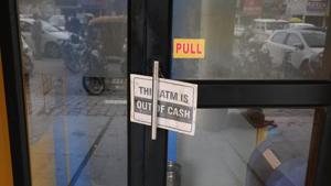 SIgnboard outside the Bharatiya Mahila bank ATM in Sector 31, Gurgaon, on Thursday.(Parveen Kumar/ HT Photo) SIgnboard outside the Bharatiya Mahila bank ATM in Sector 31, Gurgaon, on Thursday.(Parveen Kumar/ HT Photo)