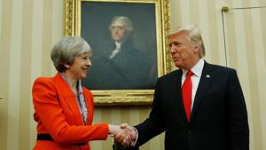 US President Donald Trump (right) with British Prime Minister Theresa May, White House Oval Office, Washington, January 27(REUTERS) US President Donald Trump (right) with British Prime Minister Theresa May, White House Oval Office, Washington, January 27(REUTERS)