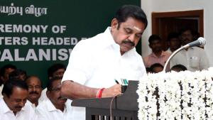 Chief Minister Edappadi Palaniswami after taking the oath of secrecy administered by governor CH Vidyasagar Rao during the swearing-in ceremony at Raj Bhavan in Chennai.(HT Photo) Chief Minister Edappadi Palaniswami after taking the oath of secrecy administered by governor CH Vidyasagar Rao during the swearing-in ceremony at Raj Bhavan in Chennai.(HT Photo)