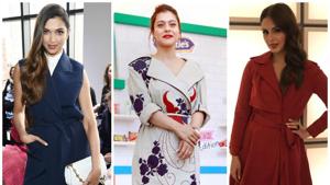 Deepika Padukone, Kajol, Parineeti Chopra rock trench dresses.(Yogen Shah/ HT Photo) Deepika Padukone, Kajol, Parineeti Chopra rock trench dresses.(Yogen Shah/ HT Photo)