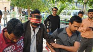 Delhi resident Abdul Jabbar being produced before a special court in Bhopal on Sunday.(Mujeeb Faruqui/HT Photo) Delhi resident Abdul Jabbar being produced before a special court in Bhopal on Sunday.(Mujeeb Faruqui/HT Photo)