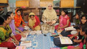 Uzma Alam (centre) secretary of joint secretary of All Bengal Muslim Women’s Association at Muslim Orphanage in Kolkata.(Subhankar Chakraborty/HT Photo) Uzma Alam (centre) secretary of joint secretary of All Bengal Muslim Women’s Association at Muslim Orphanage in Kolkata.(Subhankar Chakraborty/HT Photo)