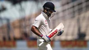 Virat Kohli was dismissed for a duck in the first innings of the Pune Test against Australia(AFP) Virat Kohli was dismissed for a duck in the first innings of the Pune Test against Australia(AFP)