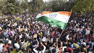 Students of Delhi University and JNU protest against ABVP at north campus.(Raj K Raj/HT Photo) Students of Delhi University and JNU protest against ABVP at north campus.(Raj K Raj/HT Photo)