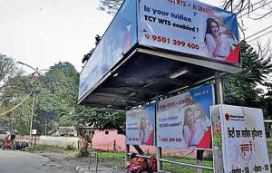 An advertisement on a bus shelter near Bharat Nagar Chowk in Ludhiana.(HT Photo) An advertisement on a bus shelter near Bharat Nagar Chowk in Ludhiana.(HT Photo)