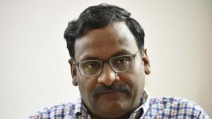 Delhi, India - April 8, 2016: G N Saibaba at his residence at Vasant Vihar after granted bail by Supreme Court. University professor Mr Saibaba talks to Hindustan Times Reporter Shradha after being arrested for alleged Maoist links in Delhi, India, on Friday, April 8, 2016. (Photo by Vipin Kumar/ Hindustan Times)(Hindustan Times) Delhi, India - April 8, 2016: G N Saibaba at his residence at Vasant Vihar after granted bail by Supreme Court. University professor Mr Saibaba talks to Hindustan Times Reporter Shradha after being arrested for alleged Maoist links in Delhi, India, on Friday, April 8, 2016. (Photo by Vipin Kumar/ Hindustan Times)(Hindustan Times)