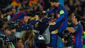 FC Barcelona's Lionel Messi and Sergio Busquets celebrate their victory over Paris Saint-Germain in the UEFA Champions League.(AFP) FC Barcelona's Lionel Messi and Sergio Busquets celebrate their victory over Paris Saint-Germain in the UEFA Champions League.(AFP)