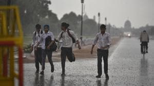 Students enjoy the sudden rain in New Delhi on Thursday.(Raj K Raj/ HT Photo) Students enjoy the sudden rain in New Delhi on Thursday.(Raj K Raj/ HT Photo)