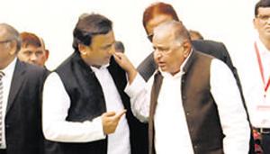 File photo of Akhilesh Yadav and Mulayam Singh Yadav at the start of trial run of Lucknow metro in Lucknow India in December 2016.(HT Photo) File photo of Akhilesh Yadav and Mulayam Singh Yadav at the start of trial run of Lucknow metro in Lucknow India in December 2016.(HT Photo)