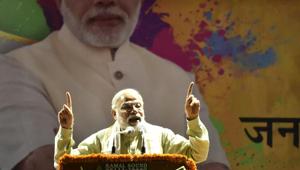 Prime Minister Narendra Modi at the BJP headquarters. During his thanks-giving address to party workers on Sunday, a day after the verdict, he made another pledge – building a “new India” by 2022.(Burhaan Kinu/HT PHOTO) Prime Minister Narendra Modi at the BJP headquarters. During his thanks-giving address to party workers on Sunday, a day after the verdict, he made another pledge – building a “new India” by 2022.(Burhaan Kinu/HT PHOTO)