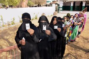 Women line up at a polling station in Mirzapur to cast their votes during the seventh and final phase of the Uttar Pradesh Assembly elections, March 8. In the recent round of Assembly elections, the pollsters of Lokniti collected field-level data from different parts of Uttar Pradesh, Uttarakhand, Goa, Manipur and Punjab.(PTI) Women line up at a polling station in Mirzapur to cast their votes during the seventh and final phase of the Uttar Pradesh Assembly elections, March 8. In the recent round of Assembly elections, the pollsters of Lokniti collected field-level data from different parts of Uttar Pradesh, Uttarakhand, Goa, Manipur and Punjab.(PTI)