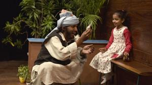 Actors rehearse for the play, The Cabuliwala, before it’s staged on March 18, 2017. Rabindranath Tagore’s iconic children’s story is back on stage in an adaptation directed by veteran theatre artiste Jalabala Vaidya.(Raj K Raj/HT PHOTO) Actors rehearse for the play, The Cabuliwala, before it’s staged on March 18, 2017. Rabindranath Tagore’s iconic children’s story is back on stage in an adaptation directed by veteran theatre artiste Jalabala Vaidya.(Raj K Raj/HT PHOTO)