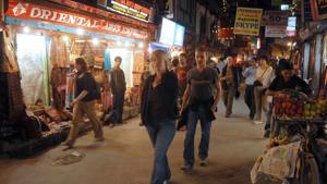 Tourists walk through Thamel in Kathmandu in October, 2008.(AFP) Tourists walk through Thamel in Kathmandu in October, 2008.(AFP)