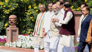 Prime Minister Narendra Modi with other BJP leaders after the party’s parliamentary meeting at Parliament in New Delhi.(PTI File Photo) Prime Minister Narendra Modi with other BJP leaders after the party’s parliamentary meeting at Parliament in New Delhi.(PTI File Photo)