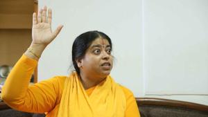 Sadhvi Kamal, the head of the Rashtriya Mahila Gau Raksha Dal, says she has saved hundreds of cows from being taken to slaughter houses.(Himanshu Vyas\ Hindustan Times) Sadhvi Kamal, the head of the Rashtriya Mahila Gau Raksha Dal, says she has saved hundreds of cows from being taken to slaughter houses.(Himanshu Vyas\ Hindustan Times)