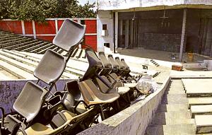 Chairs have been dumped in the middle of the sitting area of Balraj Sahni Open Air Theatre at Punjabi Bhawan in Ludhiana.(Gurminder Singh/HT) Chairs have been dumped in the middle of the sitting area of Balraj Sahni Open Air Theatre at Punjabi Bhawan in Ludhiana.(Gurminder Singh/HT)