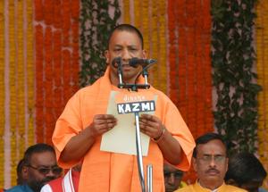 BJP‘s Yogi Adityanath takes oath as the new chief minister of Uttar Pradesh in Lucknow. Adityanath’s administration has launched a crackdown on illegal slaughterhouses even as the move hit meat sellers across the state.(REUTERS File) BJP‘s Yogi Adityanath takes oath as the new chief minister of Uttar Pradesh in Lucknow. Adityanath’s administration has launched a crackdown on illegal slaughterhouses even as the move hit meat sellers across the state.(REUTERS File)