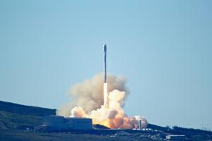 SpaceX's Falcon 9 rocket with 10 satellites launching at Vandenberg Air Force Base, California in January this year.(AP) SpaceX's Falcon 9 rocket with 10 satellites launching at Vandenberg Air Force Base, California in January this year.(AP)