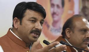New Delhi, India- March 14, 2017: Bharatiya Janata Party's Delhi chief Manoj Tiwari, Leader of Opposition in Delhi Assembly Vijender Gupta address a Press conference on the issue of MCD election in Delhi, in New Delhi, India on Tuesday, March 14, 2017. ( Photo by Sonu Mehta/ Hindustan Times)(Sonu Mehta/HT PHOTO) New Delhi, India- March 14, 2017: Bharatiya Janata Party's Delhi chief Manoj Tiwari, Leader of Opposition in Delhi Assembly Vijender Gupta address a Press conference on the issue of MCD election in Delhi, in New Delhi, India on Tuesday, March 14, 2017. ( Photo by Sonu Mehta/ Hindustan Times)(Sonu Mehta/HT PHOTO)