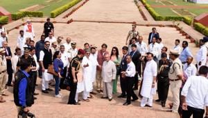 President Pranab Mukerjee at the excavated ruins of the Vikramshila university in Bhagalpur, on Monday.(Niraj/HT photo) President Pranab Mukerjee at the excavated ruins of the Vikramshila university in Bhagalpur, on Monday.(Niraj/HT photo)
