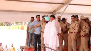 Congress leaders and police officials inspecting preparations for the rally.(Sanjeev Kumar/HT) Congress leaders and police officials inspecting preparations for the rally.(Sanjeev Kumar/HT)
