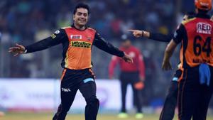 Sunrisers Hyderabad cricketer Rashid Khan celebrates a wicket during(AFP) Sunrisers Hyderabad cricketer Rashid Khan celebrates a wicket during(AFP)